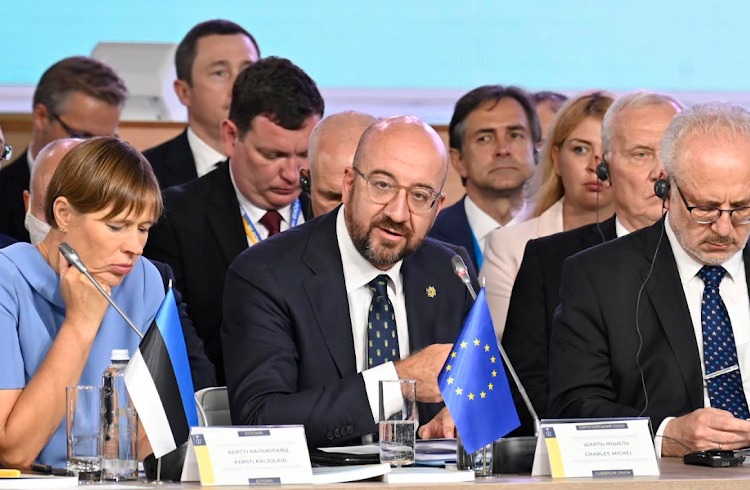 Estonia President Kersti Kaljulaid and her European Council counterpart Charles Michel at the Crimea Platform Summit on August 23, 2021, Kyiv, Ukraine